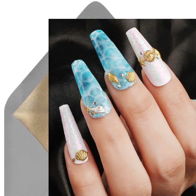 SeaShell and Mermaid Nails - Glam Nails