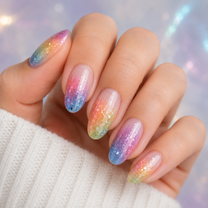 rainbow shimmer nail art