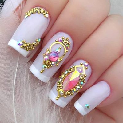 Glittery Bridal Nail Art | Nail designs, Gold glitter nails, Nail art