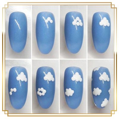 Sky Blue-Based Cloud Design Nails