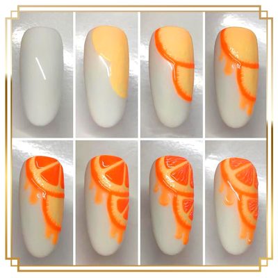 White-Based Orange Fruit Nail Art